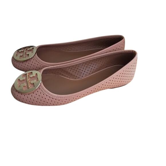 Tory Burch Chelsea Ballet Leather Flats Pink Gold Logo 9.5 New in Bag $300 MSRP - Picture 4 of 9